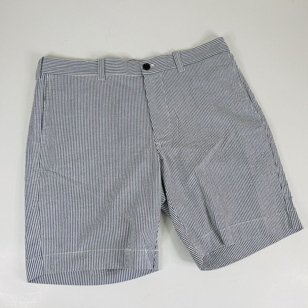 J Crew 36 x 9 Flex Chino Seersucker Gramercy Shorts Blue Striped Cotton Blend